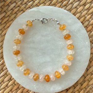 Orange and Clear Quartz Beaded Bracelet